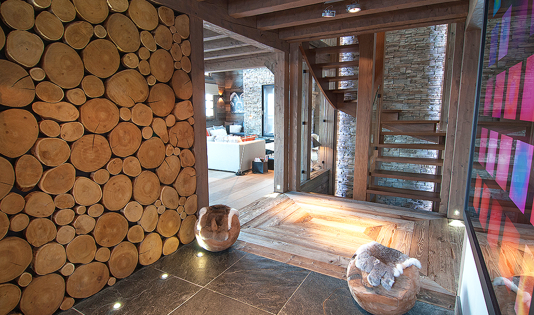wooden and modern entry corridor in a chalet