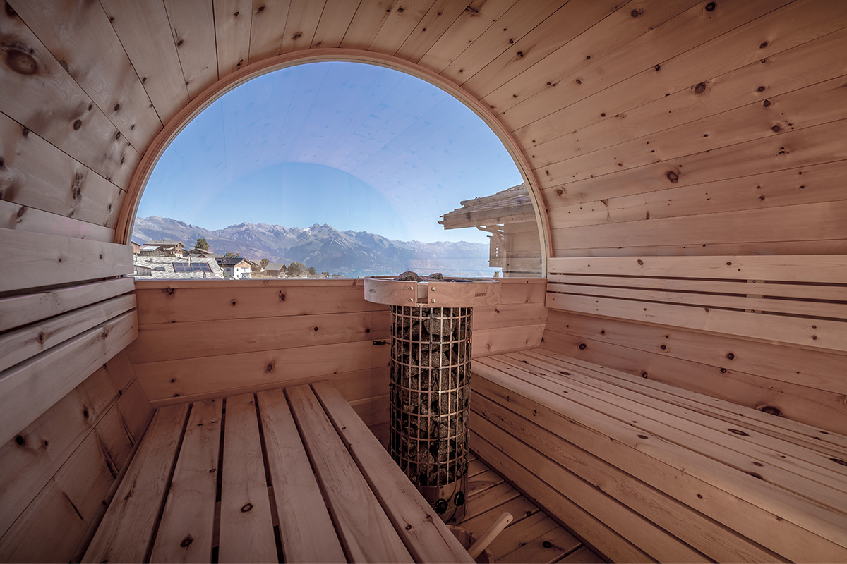 Barrel sauna in rental chalet Nendaz The Lodge
